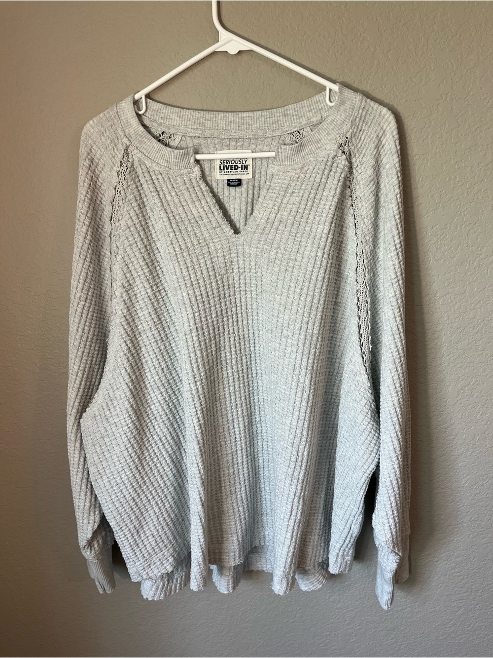 American Eagle This Feels Seriously Lived-In Waffle Knit Oversized Sweater Med
